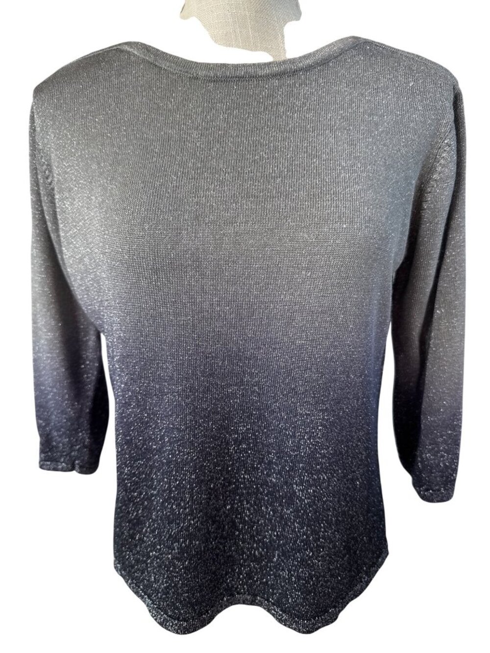 Emma James By Liz Claiborne Metallic Ombre Sweater Top Gray/Black 3/4 Sleeve XL